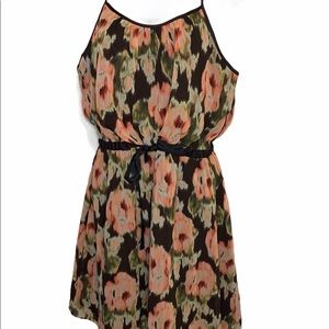 Lauren Conrad Brown & Peach Floral Print Dress Sz4